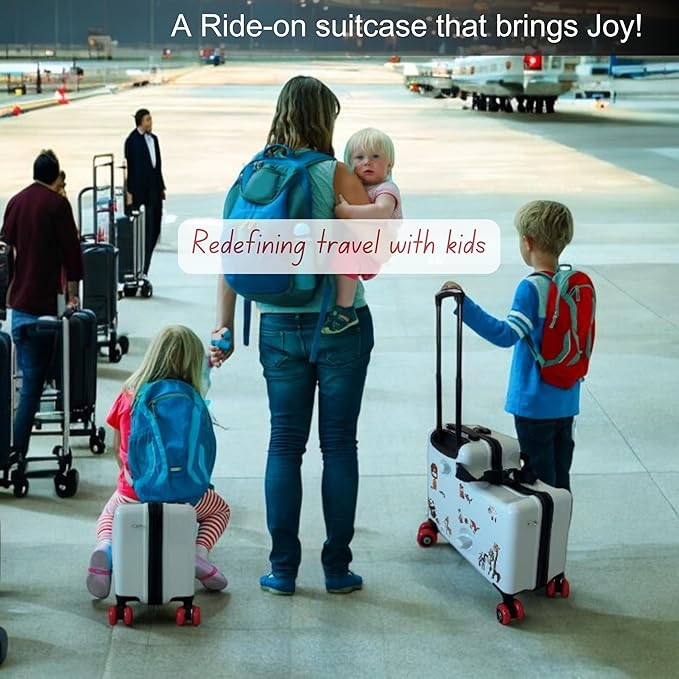 2025 Itsy Rider 20" Ride-on Suitcase for Kids with Double Spinner Red Wheels (Blue Flyer)