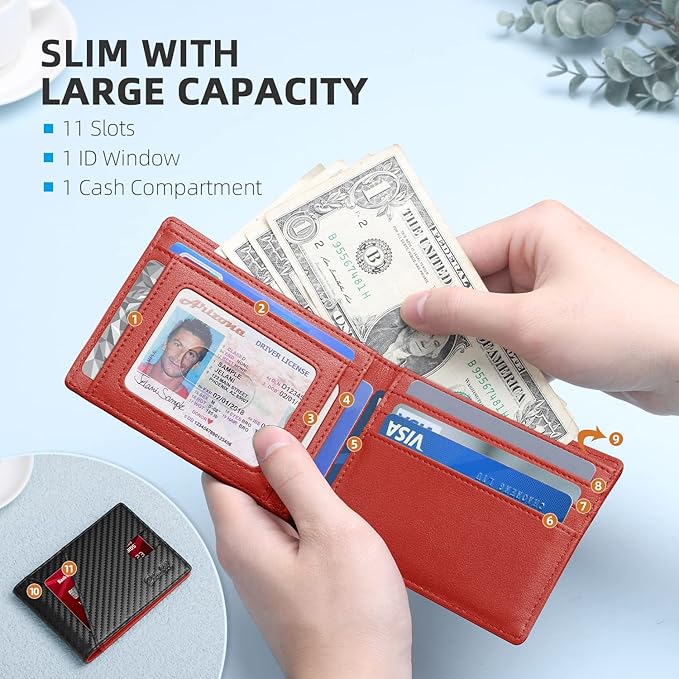 Zitahli Wallet for Men Slim 11 Credit Card Holder RFID Blocking Small Men's Wallet Bifold Minimalist Front Pocket With Mens Gifts Box