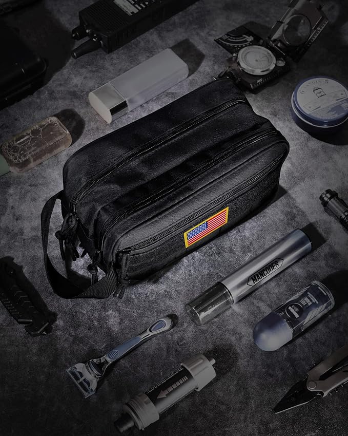 TACTICISM Toiletry Bag for Men - Dry Wet Separate Travel Toiletry Bag, Tactical Molle Dopp Kit for Men with Water-Resistant Shaving Bag for Adult Women for Travel, Black