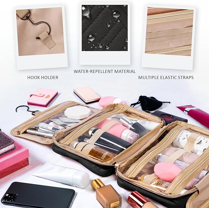 BOACAY Hanging Travel Toiletry Bag for Women, Makeup Bag, Bathroom & Shower Organizer Kit for Accessories, Cosmetics, Travel Essentials
