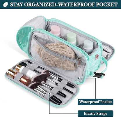 PAVILIA Toiletry Bag for Men Women, Mens Travel Bag Toiletries Organizer Case for Grooming, Travel Essentials Shaving Dopp Kit, PU Leather Water Resistant Cosmetic Pouch, Teal Chevron