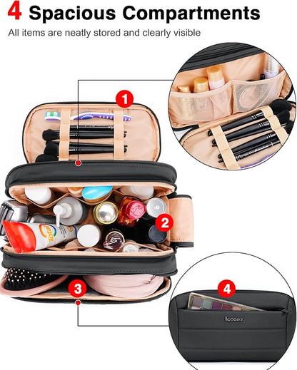 Toiletry Bag for Men & Women, Cruise Ship Travel Essentials, Shaving Dopp Kit with Dry and Wet Separation, Water-resistant Bathroom Cosmetic Organizer Bag, Makeup Accessories with Trolley Belt, Black