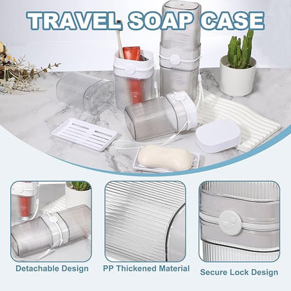 uxcell 1Pcs Travel Toothbrush Case, Portable Travel Toothbrush Holder with Cover, Toothbrush and Toothpaste Container for Bathroom, Gym,Business Trip, Camping (Light Gray)