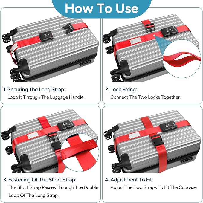 Travel Inspira TSA Lock Luggage Straps for Suitcases | Anti-Burst Protection, High Visibility Color, Easy Identification | Adjustable Heavy-Duty Belt for 20-32 Inch Suitcases