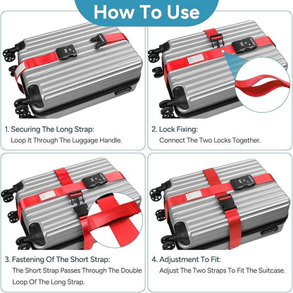 Travel Inspira TSA Lock Luggage Straps for Suitcases | Anti-Burst Protection, High Visibility Color, Easy Identification | Adjustable Heavy-Duty Belt for 20-32 Inch Suitcases
