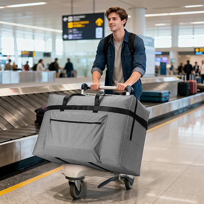 SUNUP Extra Large Duffle Bag for Travel, 120L Foldable Travel Duffel Bag for Men Women, Waterproof Overnight Weekender Moving Storage Bags, Gray