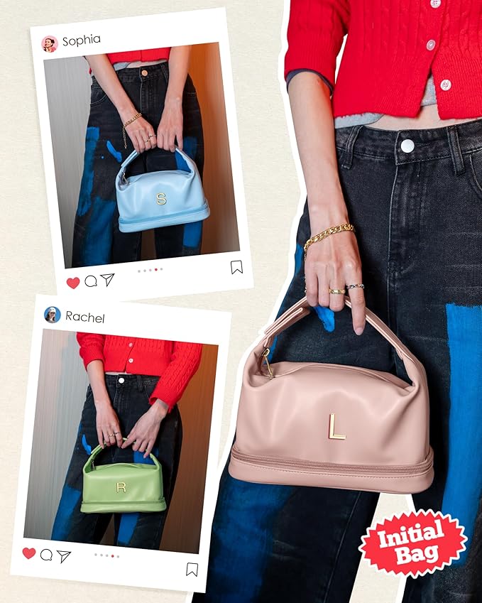 Birthday Bags for Women-Cool Gifts for College Girl, Initial Makeup Bag, Bridesmaid Bags-Cosmetic Bag, Makeup Bags Toiletry Bag with Makeup Brush Organizer-Stocking Stuffers for Teen Girls