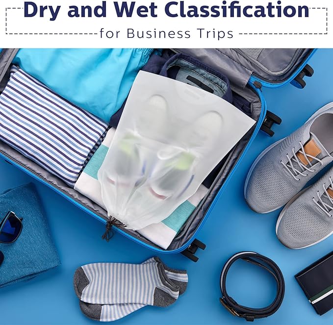 Shappy 50 Pcs Translucent Shoes Bags for Travel Storage Large Clear Drawstring Bags Plastic Portable Shoe Organizer Pouch (Classic,11.8 x 15.7 Inches)