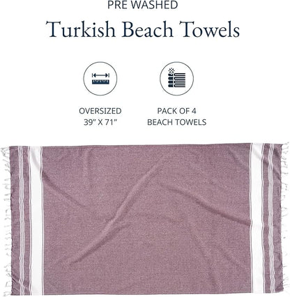 LANE LINEN Beach Towels 4 Pack - Beach Towels Oversized, Pre-Washed Extra Large Beach Towel, Quick Dry, No Sand Beach Towel, Pool Towels for Adults, 39"x71" - Wistful Mauve