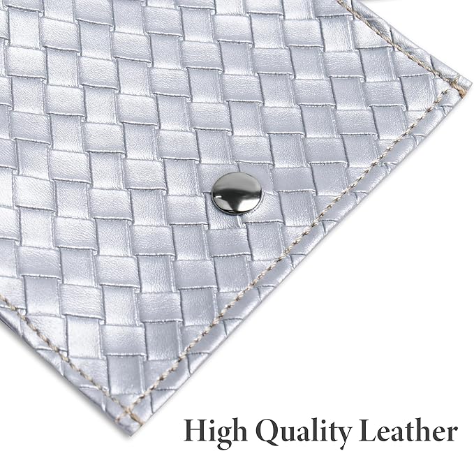 Pill Organizer,LIZIMANDU Weekly Travel Pill Case Box Medication Reminder Daily AM PM, Day Night 7 Compartments,for 4 Times A Day, 7 Days a Week-Includes Leather PU Carrying Case(1-Weave Silver)