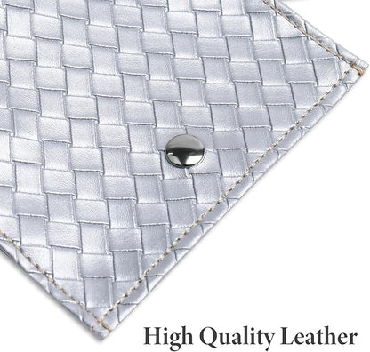 Pill Organizer,LIZIMANDU Weekly Travel Pill Case Box Medication Reminder Daily AM PM, Day Night 7 Compartments,for 4 Times A Day, 7 Days a Week-Includes Leather PU Carrying Case(1-Weave Silver)