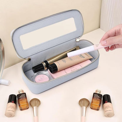 Pinkmik Makeup Brush Case Clear Travel Cosmetic & Toiletry Bag Small Makeup Bag with Zipper Purse Organizer Car Essential Bag for Women (Gray, SLIM)