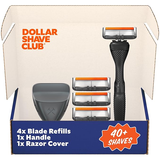 Dollar Shave Club | Travel Shave Set | 4 Extra Close Refill Cartridges, 1 Handle (Black), 1 Razor Cover