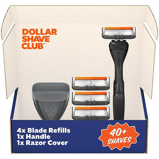 Dollar Shave Club | Travel Shave Set | 4 Extra Close Refill Cartridges, 1 Handle (Black), 1 Razor Cover