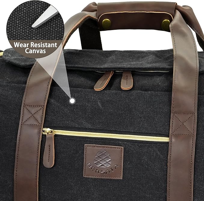 Duffle Bag for Travel, 50L Canvas Duffle Bag Vintage Travel Bag Overnight Bag with Shoes Compartment Men (Black)