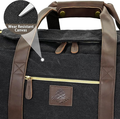 Duffle Bag for Travel, 50L Canvas Duffle Bag Vintage Travel Bag Overnight Bag with Shoes Compartment Men (Black)