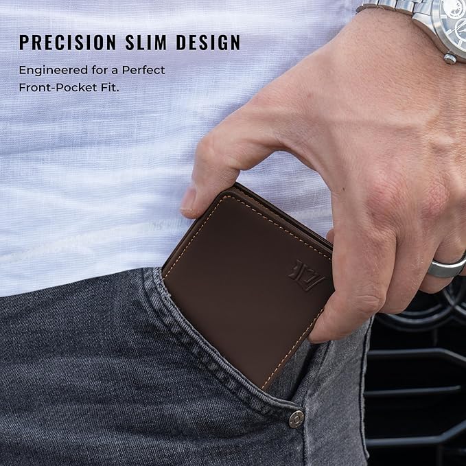 Kings Loot Wallet for Men | Minimalist Slim RFID Blocking Leather Design with Cash Pocket & Card Pull Strap | Holds 1-15 Cards | Stylish & Durable Wallets (Umber)