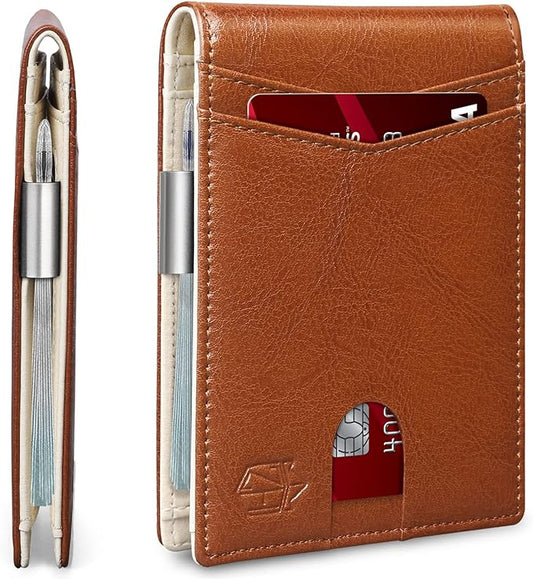 Zitahli Money Clip Wallets for Men,Slim Bifold Wallet 10-12 Cards, Mens Leather Wallet with ID Window,RFID Blocking Thin Minimalist Credit Card Holder,Gifts for Him