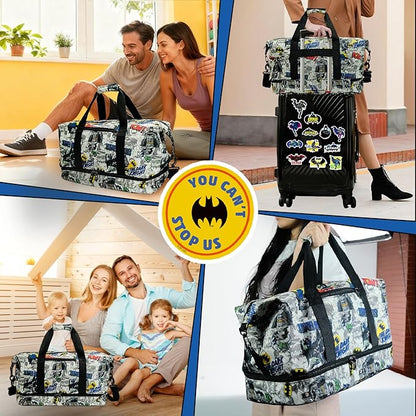 BATMAN Travel Duffel Bag with Black and White Graphic Design, Spacious Interior, Durable Material, Adjustable Shoulder Strap, and Convenient Carry Handles for Stylish Travel