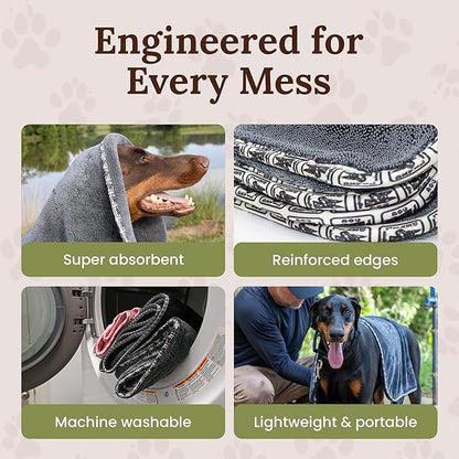 Premium Drying Towel – Small 16" x 24" Super Absorbent Microfiber Dog Bath Towel – Quick Dry, Soft & Durable Dog Towel for Drying Dogs – 1200 GSM Gray for Beach, Camping & Travel