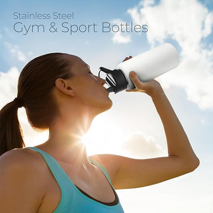 SipX™ Triple-Insulated Stainless Steel Water Bottle 32oz. With 3 Lids, BPA-Free Reusable Insulated Water Bottle Keeps Cold 24 Hours, Metal Water Bottle Made Of Sustainable Material For Hiking & Biking