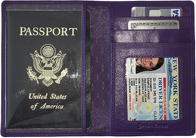 Personalized Monogrammed Dark Purple Leather RFID Passport Wallet and Luggage Tag
