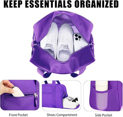 SeaRock 14 inch Small Gym Bag for Women & Men - Mini Duffle Bag Weekender & Overnight with Shoe Compartment Travel, Sports, Workout, for Purple
