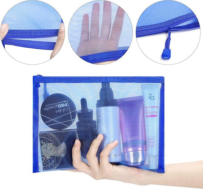 12 Pieces Zipper Nylon Mesh Pouch, Mesh Cosmetic Bags Makeup Bags Pencil Case, Multipurpose Travel Bags for Cosmetic School Office Supplies and Travel Accessories (Blue, A5) (WB06)