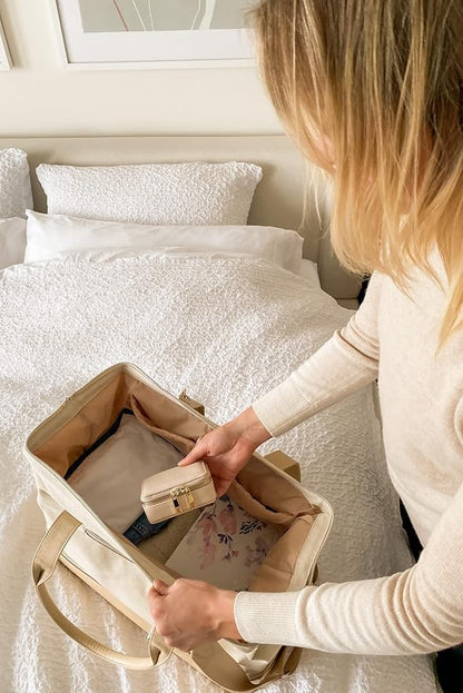 Weekly Pill Organizer 7 Day – Travel Pill Case for Vitamins & Medication, Premium Vegan Leather Pill Box with Removable Daily Compartments, Portable Supplement Organizer with Secure Zipper (Cream)