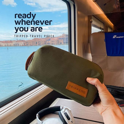 Tech Bag Organizer - Small Electronics Organizer Pouch for Travel - Premium Travel Case with Leather Accents - Mesh Pocket for Cables, Cords and Chargers (Green)