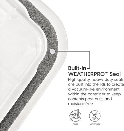 IRIS USA File Box, WeatherPro File Organizer for Letter/Legal File, Water Resistant Document Box, Plastic Gasket File Box With Tight Latch and Seal, Stackable Nestable, Clear/Blue 32 Qt. 3 Pack