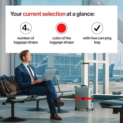 TRAVELY Luggage Straps - Particularly conspicuous & Secure - Incl. 4 Name Tags - Luggage Strap Ideal crosswise - [Set of 4]