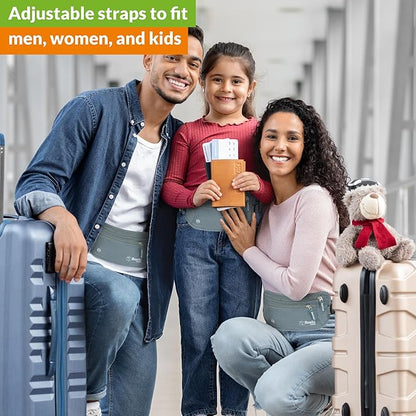 Money Belt for Travel w/RFID Blocking Technology - Hidden Travel Money Pouch for Cash, Credit Cards, Passport, and Travel Valuables - Secure Water Resistant Money Belt for Men & Women - Gray
