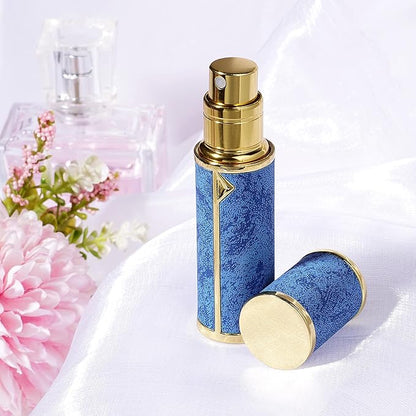 LUEXBOX 5ml Refillable Perfume Bottle, Faux Leather Atomizer Perfume Spray Pump, Portable Fragrance Mist Dispenser for Travel, Scent Mini Bottle with Pocket Size (Turquoise Blue)