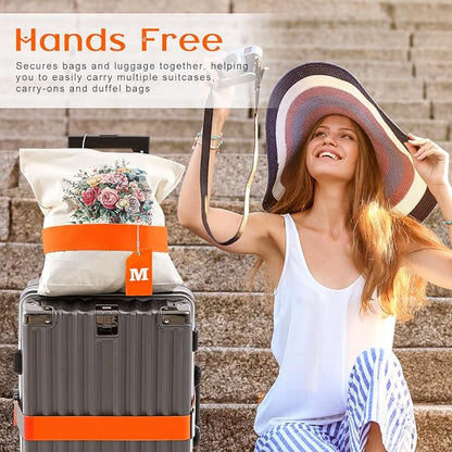 Weewooday 8 Pcs Luggage Straps Suitcase Tags Set for TSA Approved, 4 Travel Adjustable Suitcase Belt, 4 Silicone Luggage Tags with Name ID Card Travel Accessories(Light Orange,M)