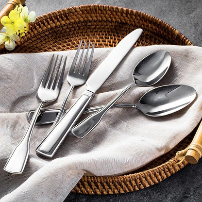 KINGSTONE 60-Piece Silverware Set, 18/10 Stainless Steel Flatware Set for 12, Tableware Cutlery Set, Utensil Sets for Home Restaurant, Mirror Finish, Dishwasher Safe