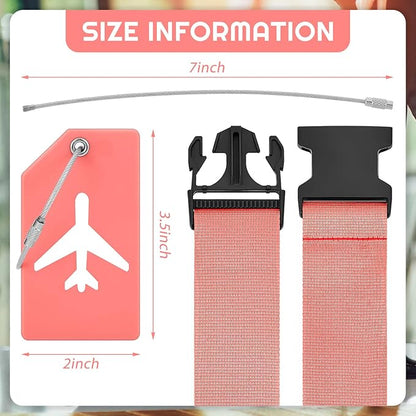 Weewooday 8 Pcs Luggage Straps Suitcase Tags Set for TSA Approved, 4 Travel Adjustable Suitcase Belt, 4 Silicone Luggage Tags with Name ID Card Travel Accessories(Dark Pink,Airplane)