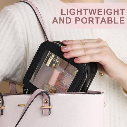 Pinkmik Clear Makeup Bag with Zipper Waterproof Travel Makeup Set for Cosmetics and Toiletries Women's Purse Organizer and Car Essentials (Black, M+MINI-1)