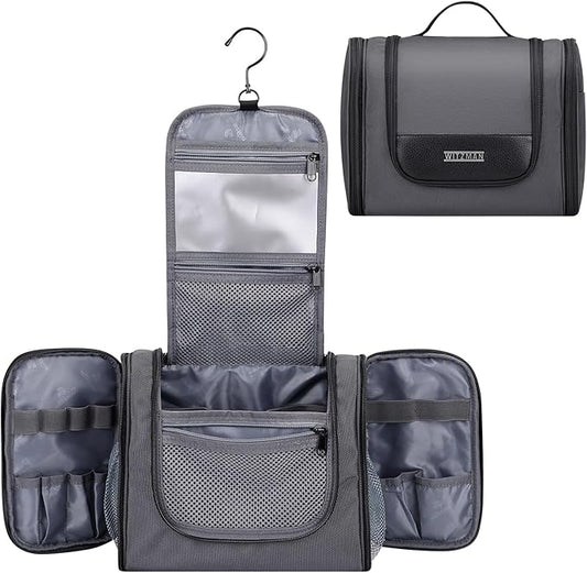 WITZMAN Toiletry Bag for Men Women Large Hanging Multi-organization Bathroom Bag Water-resistant Dopp Kit Shaving Bag Men(B690 Silvery Grey)