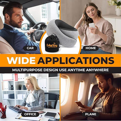 EdgeVoy™ Travel Neck Pillow, Memory Foam Travel Pillow for Airplanes, 360º Ergonomic Design, Asymmetrical Sides, Washable Modal Cover, Ideal for Travel, Car Rides, & Home Use (Gray)