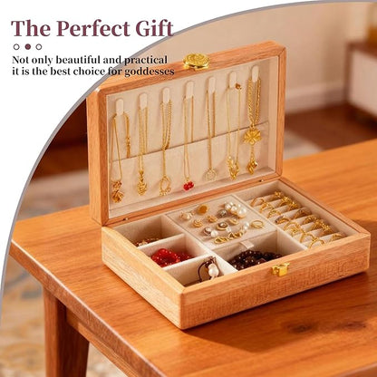 Travel Jewelry Case Small Wood Jewelry Organizer Jewelry Box for Women (Pine Wood Print A)