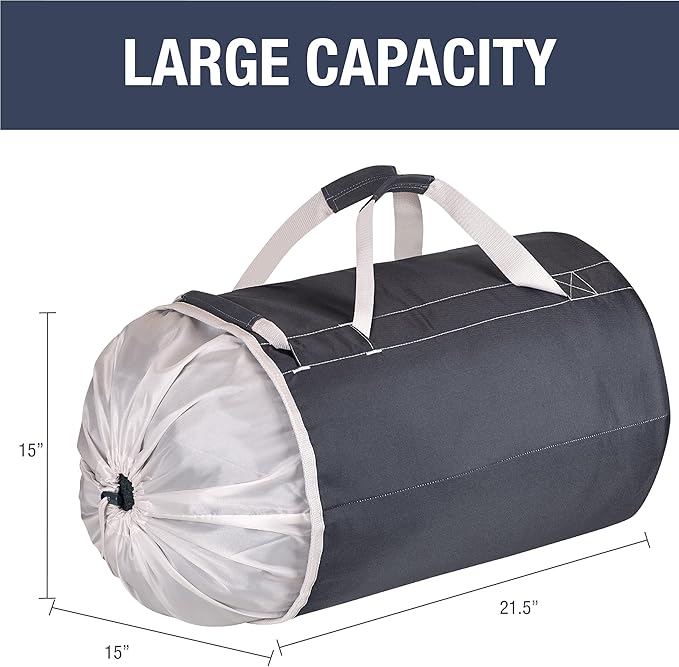 CleverMade Laundry Backpack Duffel Bag Tote with Shoulder Straps - Extra Large Capacity Clothes Hamper with Drawstring Top Closure Lid, Charcoal/Cream (Pack of 4)