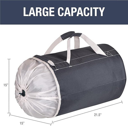 CleverMade Laundry Backpack Duffel Bag Tote with Shoulder Straps - Extra Large Capacity Clothes Hamper with Drawstring Top Closure Lid, Charcoal/Cream (Pack of 4)