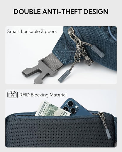 WATERFLY Lightweight Small Fanny Pack: 1.5L Mini Slim Crossbody Waist Belt Hip Bag with RFID Blocking, Anti-Theft & Water Resistant Pouch for Women Men Travel Hiking Running Walking EDC