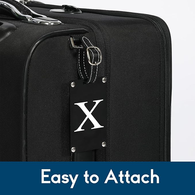 Premium 3-Layer Aluminum Luggage Tags by Fortuna - Easy to Claim, Laser-Engraved, Plastic-Free, and Eco-Friendly Luggage Tag Holders, 2-Pack, Black (X)
