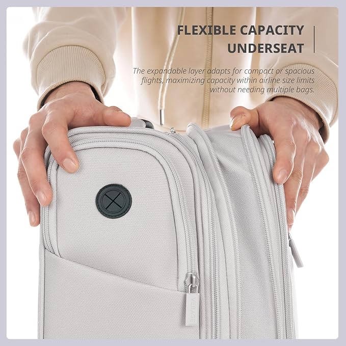 Verage Under Seat Luggage with Wheels, Softside Expanable Small Suitcase Carry On Luggage Bags for Airlines Airplanes Short Trip Men Women (Cloud Gray, 16-Inch Rolling Underseat)