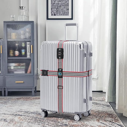 Travelkin Luggage Straps TSA Approved - Adjustable Cross Suitcase Straps with TSA Lock, Reinforced Buckle, Unique Pattern - Secure Heavy Duty Luggage Straps for Travel (Houndstooth)