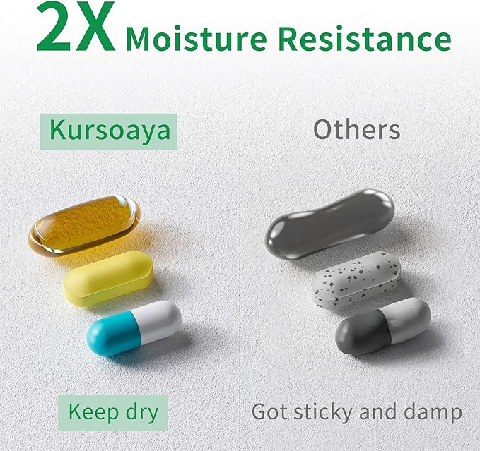 7 Day Weekly Metal Pill Organizer Travel, Kursoaya Premium Aluminum Daily Pill Box, Cute Portable Pill Case, Large Capacity Pill Holder for Supplements, Pills, Vitamins, Medicine (Black)