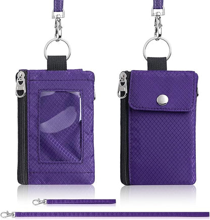 Minimalist Wallet For Mens Womens, Keychain RFID Blocking Zipper Small Wallet with ID Window 2 Lanyards,Water Resistant Travel Cash Card Coin Case Boys Girls