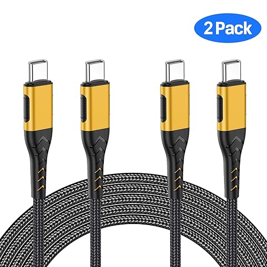 Durcord USB C to USB C Cable, 2Pack 100W 6ft USB C Charger Cable Fast Charging for Android/Phone/Pad, Type C to Type C Charger Braided USB Cable Compatible with Phone 16/15 Pro Plus Max Gold
